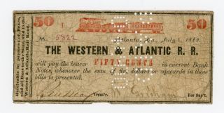 July 1 1862 50c Western & Atlantic Railroad Georgia Civil War Era (plate I) photo