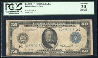 Fr 1035 1914 $50 Fifty Dollars Large Size Federal Reserve Note Pcgs Very Fine - 20 photo