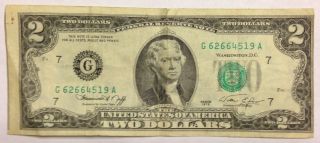 Rare Two Dollar Bill Error Note Miscut $2 United States Misaligned Misprint Nr photo