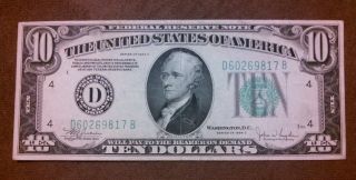 1934 C $10 Dollar Bill,  Cleveland Ohio,  Green Seal,  Old Paper Money,  Us Currency photo