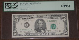 1969 Dallas Federal Reserve Five Dollar Star $5 Pcgs 65 Ppq Graded Gem photo