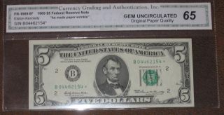 1969 York Federal Reserve Five Dollar Star $5 Cga 65 Graded Gem Uncirculated photo