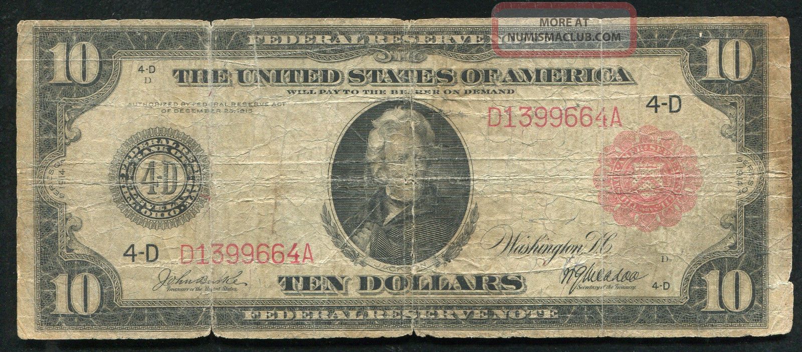 Fr.  895b 1914 $10 Red Seal Frn Federal Reserve Note Rare Only 65 Known Large Size Notes photo