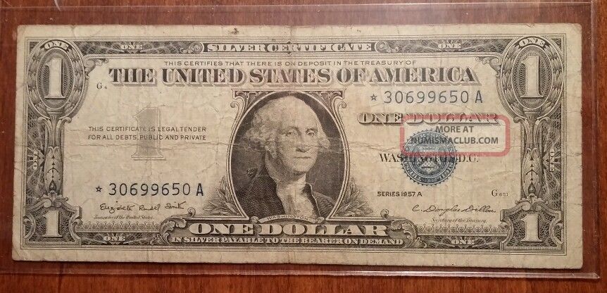 1957 One Dollar Silver Certificate Star Note Unites States Of America