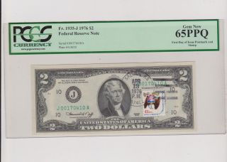 1976 - $2 - Dollar Bill Postage Mark And Stamped Pcgs 65 Ppq Gem photo