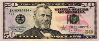A 2004 $50.  00 U.  S.  Federal Reserve Note Star Note Fr 2128 - K Ch Cu photo