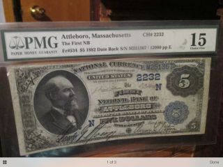 1882 $5 National Bank Large Size Date Back Currency Pmg Choice Fine 15 photo