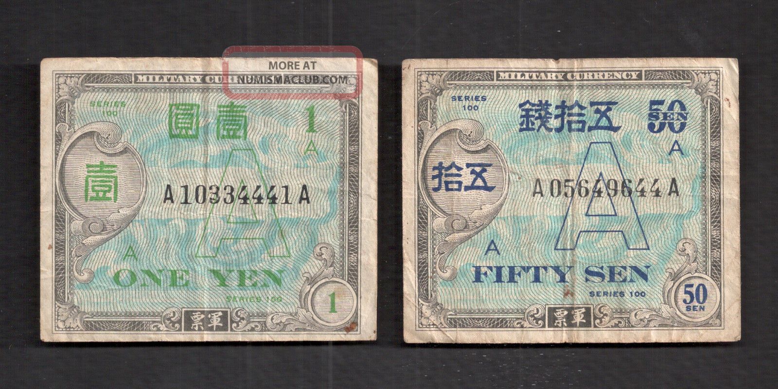 Series 100 ' A - Underprint ' 1 Yen And 50 Sen Amc 1946