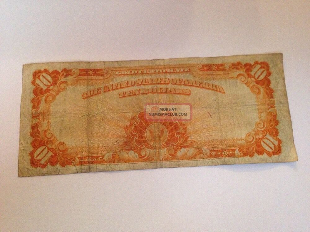 1922 $10 Ten Dollar Gold Certificate Large Note United States Of America