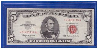 1963 $5 United States Star Note Very Fine Red Seal L@@k Lot099 photo