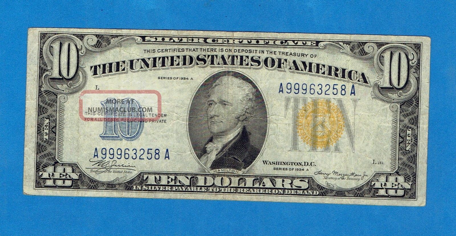 $10 North Africa Silver Certificate / Yellow Seal Note / Wwii Currency