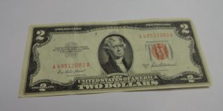 1953 A Red Seal $2.  00 Bill Two Dollar Bill Banknote photo