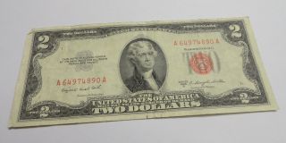 1953 B Red Seal $2.  00 Bill Two Dollar Bill Banknote (3) photo