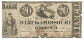 State Of Missouri Jefferson City 1862 $20 Countersigned Maids Dog 7755 A photo