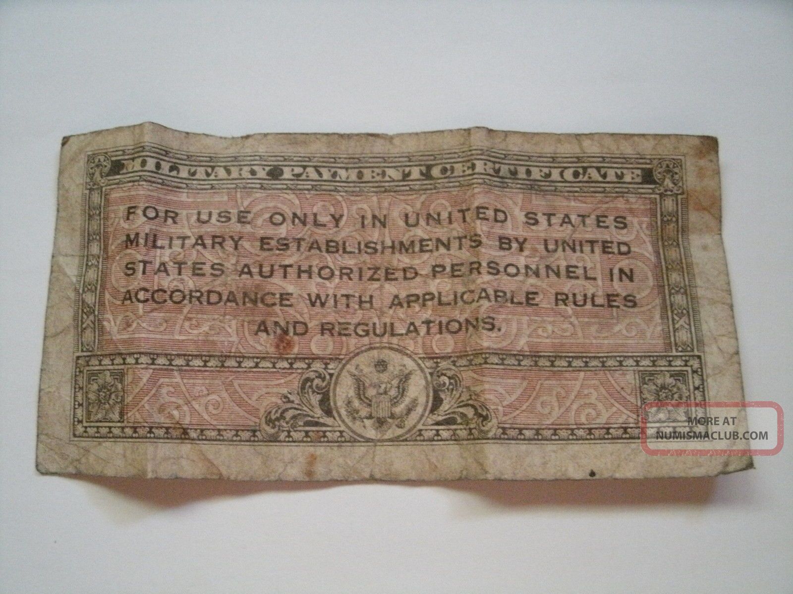 Ten Cents Military Payment Certificate Note Series 461
