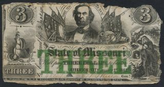 1862 $3 The State Of Missouri Note,  48139 A Survivor Of The Civil War photo