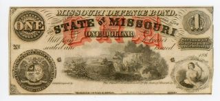 1860 ' S $1 The State Of Missouri Note - Civil War Era photo