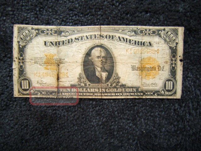 $10.  00 Gold Note Series Of 1922 Speelmen/white K14645488 Numerous Flaws Large Size Notes photo