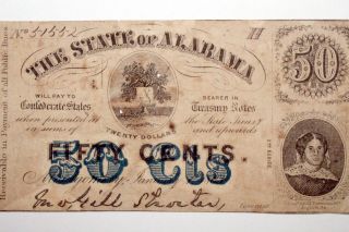 Civil War State Of Alabama 50 Cent Montgomery Treasury Note - Fine (51552) photo