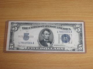 1934 B $5 Five Dollar Silver Certificate Fr.  1652 Julian - Vinson (rare Note) photo