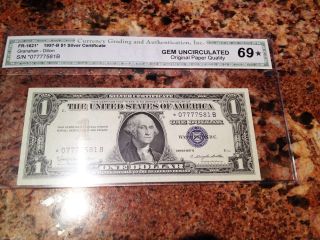 1957 $1 One Dollar Us Silver Certificate Star Note Graded Cga 69 Gem Not Pcgs photo