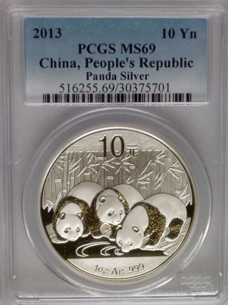 Pcgs 2013 China Panda 10¥ Yuan Coin Ms69 Blue Label Prc Silver 1oz 999 Ag I photo