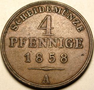 Schaumburg - Lippe (german) 4 Pfennig 1858 A - Copper - Georg Wilhelm - Vf,  - 2774 photo