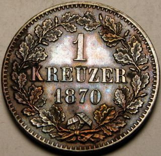 Baden (german State) 1 Kreuzer 1870 - Copper - Friedrich I.  - Xf/aunc - 2771 photo