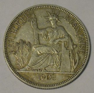 French Indo - China - 1903 Large Silver Piastre - photo