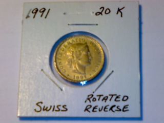 20 Lire Switzerland Coin With Rotated Reverse Error photo