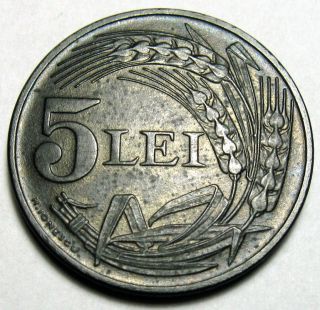 Romania 5 Lei 1942 Zinc Coin Km 61 Details (a1) photo