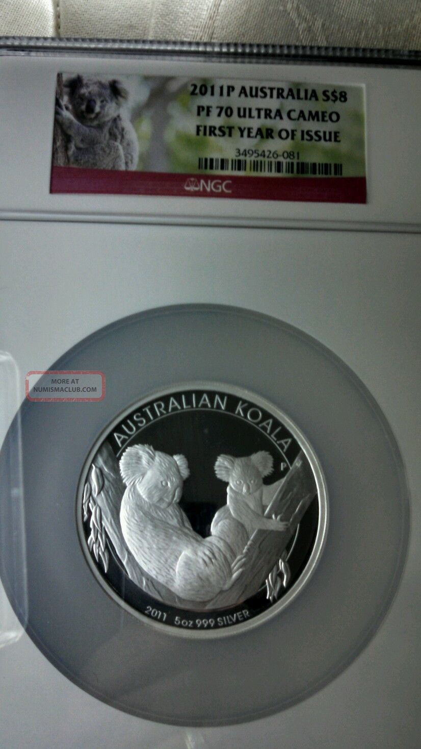 2011 P Australia Silver $8 5oz Ngc Pf 70 Ultra Cameo Koala First Year Of Issue Australia photo