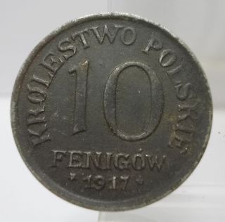 Germany - Kingdom Poland Ww1 1917 - F 10 Fenigow Iron Coin Rare photo