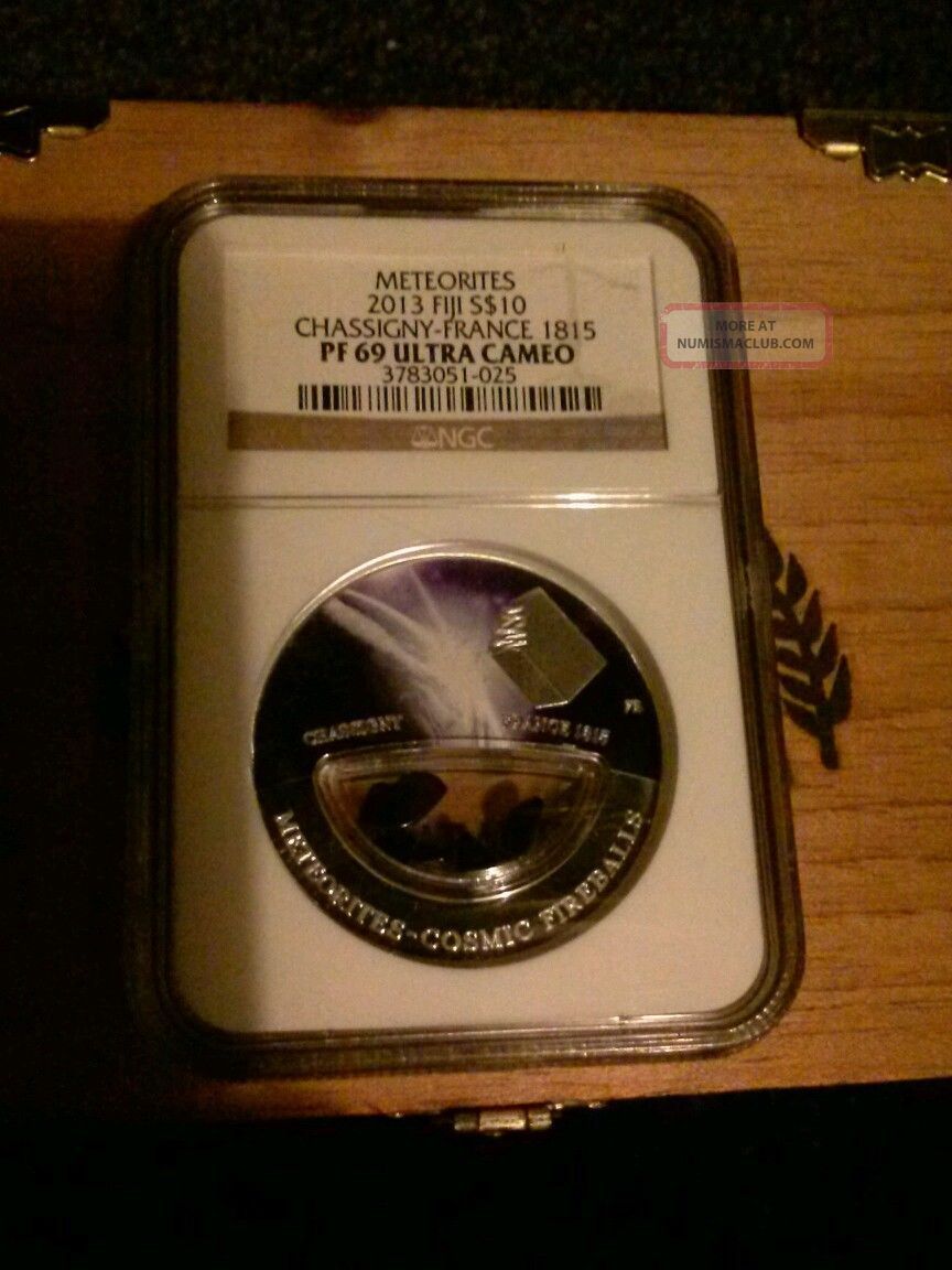 Chassigny Meteorite Silver Coin $10 Fiji,  Only 999 Cosmic Fireballs Proof 69 Australia & Oceania photo