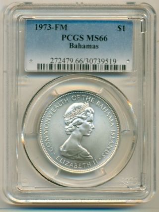 Bahamas Silver 1973 Fm Dollar Ms66 Pcgs Low Mintage photo