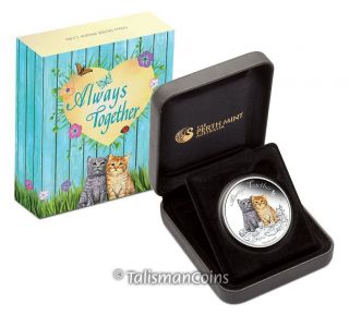Perth Tuvalu 2015 Love Forever Kitty Cats Kittens Together 50 Cents Silver Proof photo