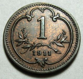 Austria 1 Heller 1911 Coin Km 2800 photo