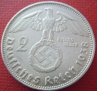 Xxxx Rare 1938 E 2 Mark Silver German Coin Ww2 Big Wreath Bullion (pri35) 5 photo