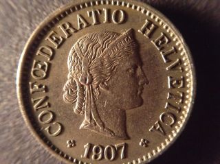 Coin,  Switzerland Five Rappen 1907.  Cu - Ni.  13 photo