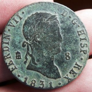 1831 Pirate Cob Coin 8 Maravedis Ferdinand Vii Spain Colonial Treasure Time photo