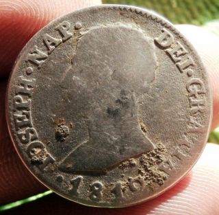 1812 Pirate Cob Coin 4 Reales Silver Joseph Napoleon Spanish Old Colonial Times photo
