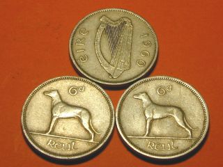 Ireland : Three Irish Sixpence 1960,  1961 & 1962 photo