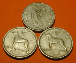 Ireland : Three Irish Sixpence 1962,  1963 & 1964 photo