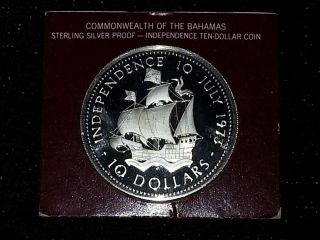 1973 Bahamas Independence Commemorative $10 Sterling Silver Coin photo