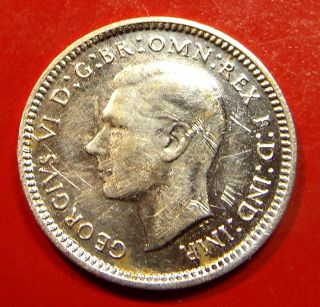1943 D.  925 Sterling Silver Australia Three Pence,  Average Circulated Decent photo