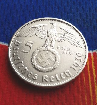 Ww 2 German 5 Mark Silver Coin 1939 B Third Reich Swastika Reichmark photo