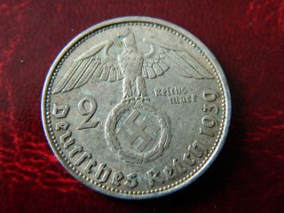 German 2 Mark 1939 B Silver Coin With Eagle 100 Coin 1312 photo