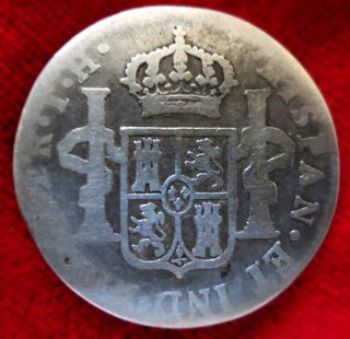 Pirate Treasure Silver Coin Spanish Colonial 2 Reales 1808 Carolus Iiii Mexico photo