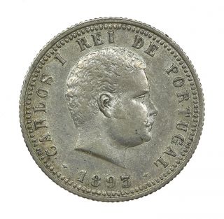 Portugal 100 Reis 1893 Silver Vf Scarce photo
