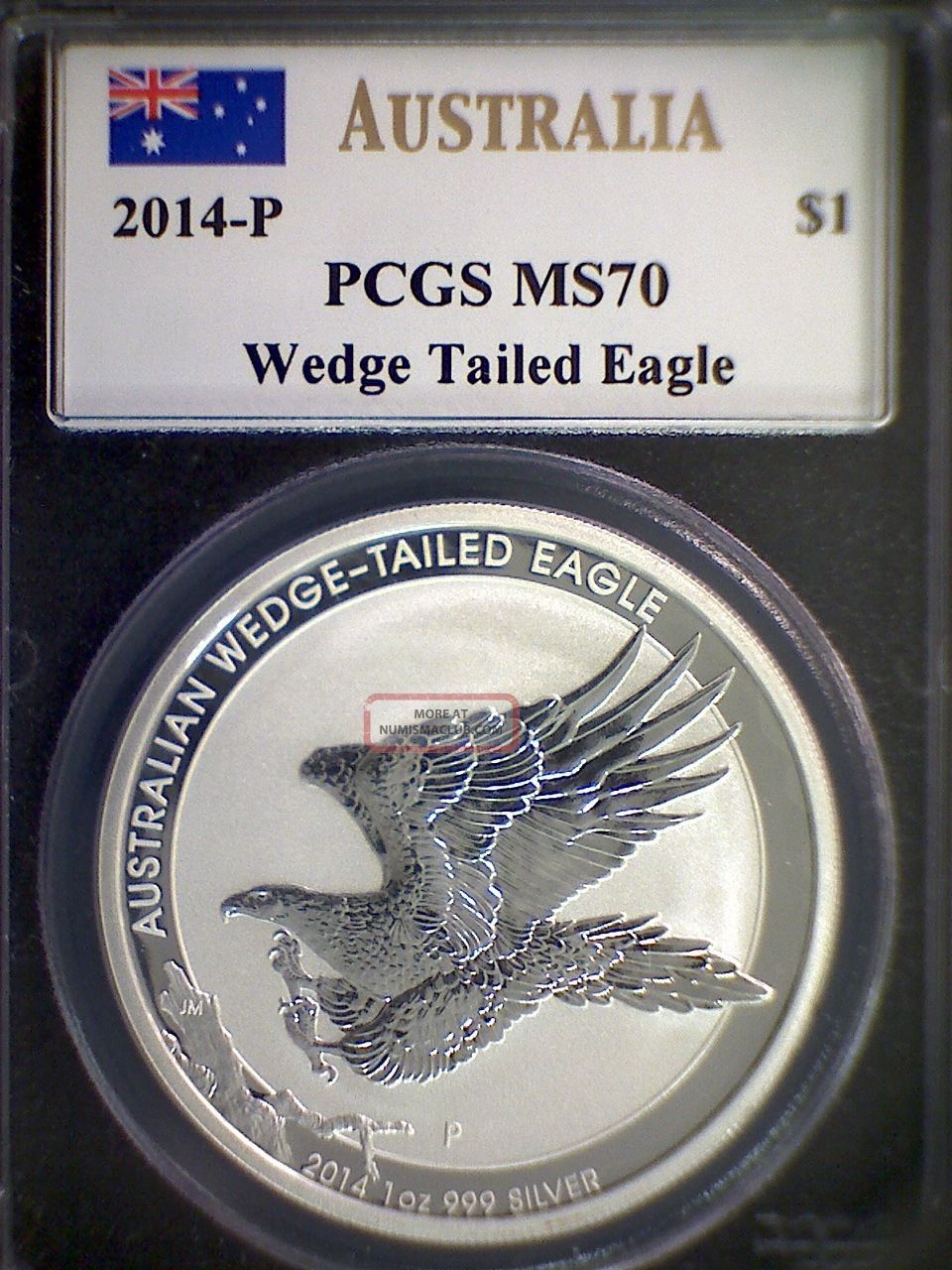 2014 P S$1 Australia Wedge Tailed Eagle - - Mercanti Autograph Label - Pcgs Ms70 Australia photo